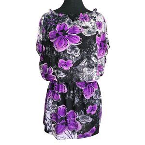 Women's Purple Floral Sleeveless Tunic Top